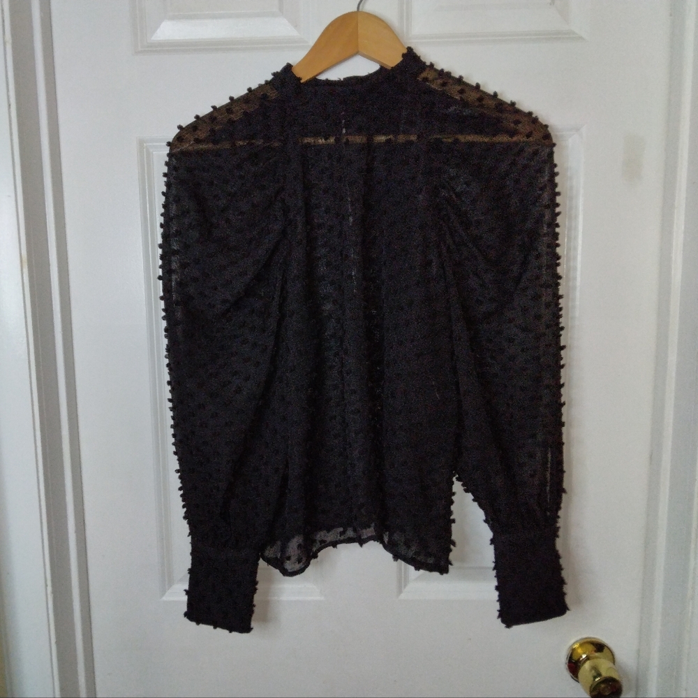 ZARA Textured Dot Weave Semi Sheer High Neck Top Size S - Picture 6 of 13